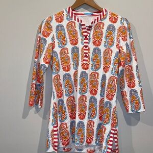 J.Mclaughlin Biscayne Tunic Top in Coral Paisley Catalina 3/4 Sleeve small